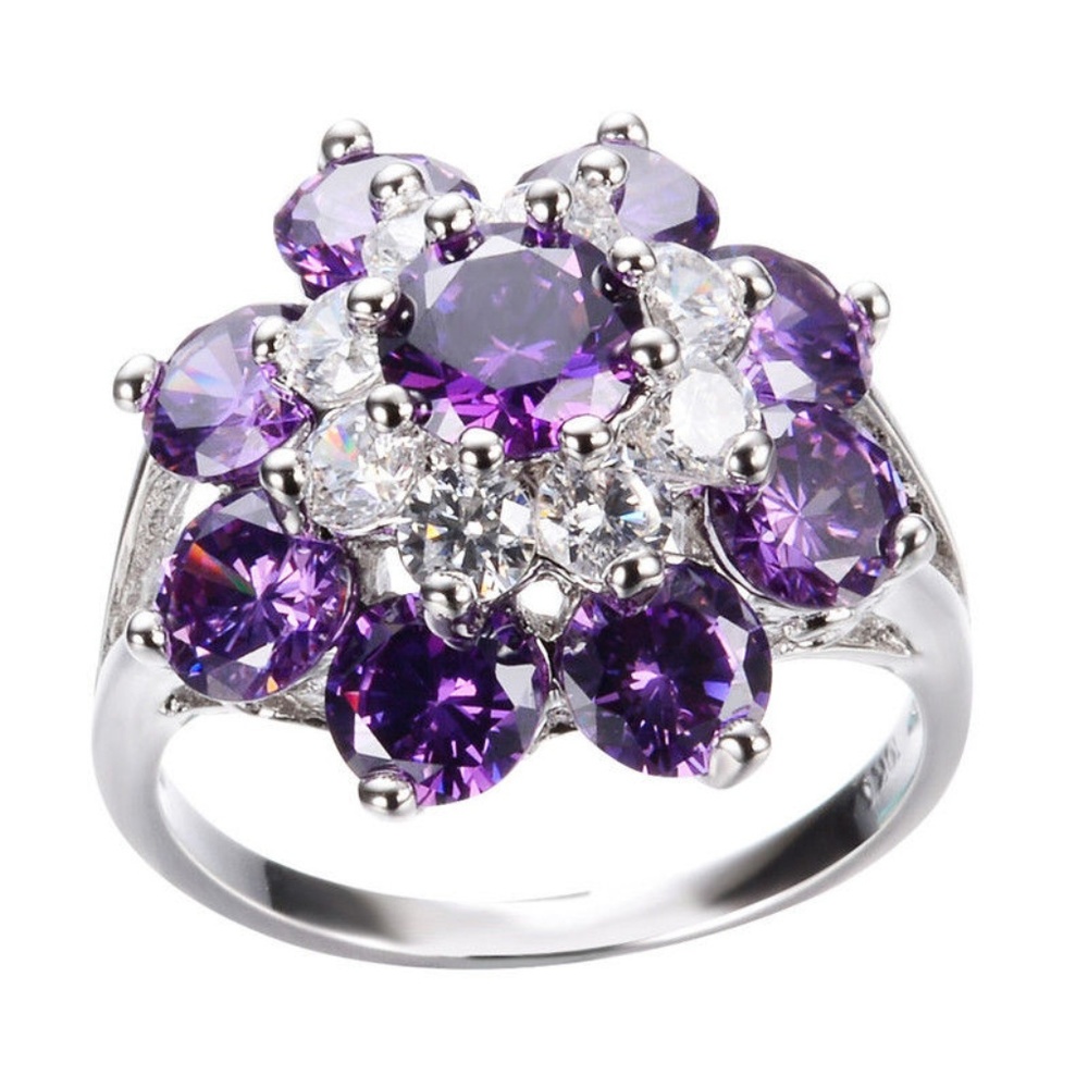 Purple and white crystal ring size 8